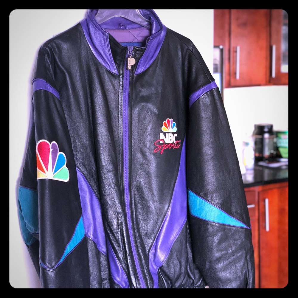 Men’s NBC sideline reporter leather jacket.